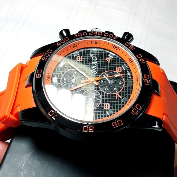Mens SBAO Watch Analog Wrist Watch Stainless Steel Sport Fashion Orange NIB - Picture 7 of 16